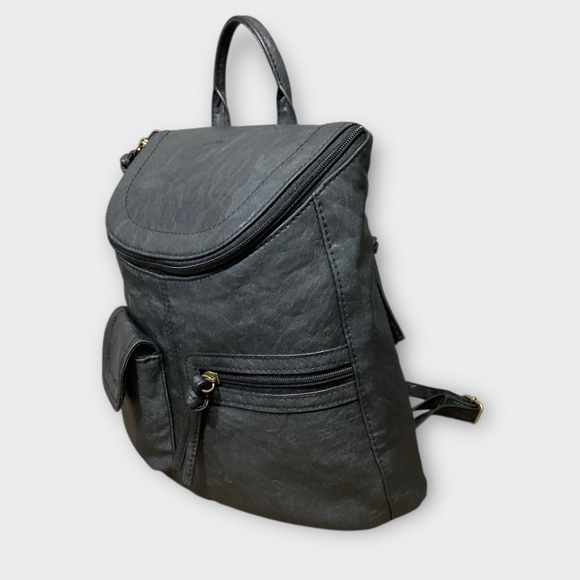 Stylish Dark Grey Vegan Leather Backpack Crossbody Bag GAL Brand - Picture 2 of 10